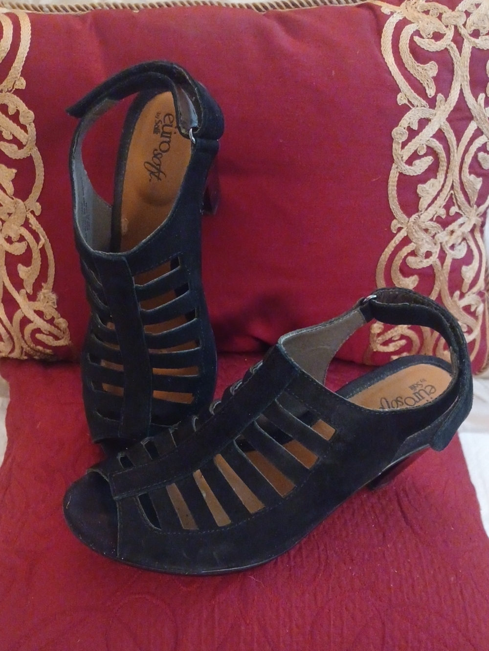 Eurosoft Black Suede Cutout Slingback Sandals